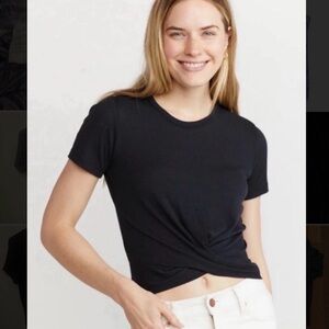 Marine Layer Lexi Rib Twist Front Black Top Size Medium